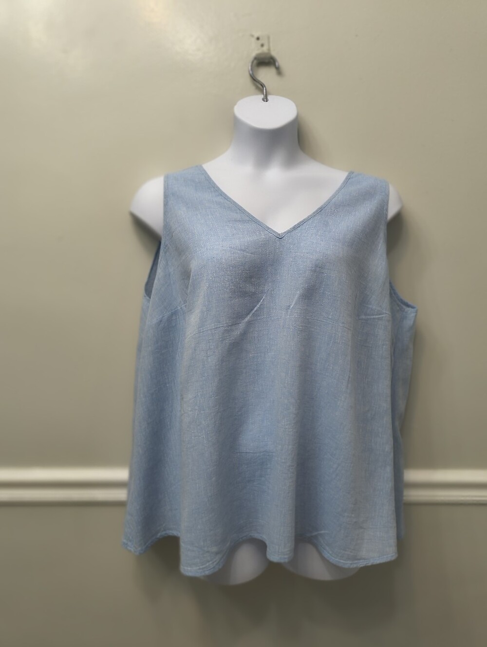 Lane Bryant Linen Cotton Swimg Tank Top V-Neck Blissful Blue Plus Size 20 Summer